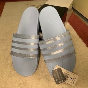 New Adidas shiny blue sandals